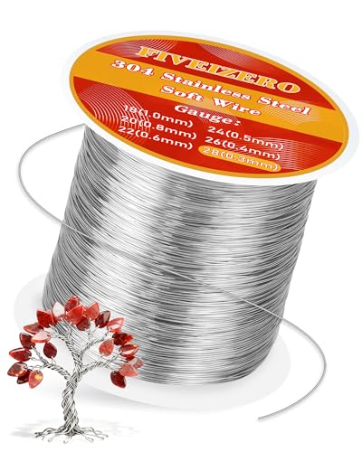 FIVEIZERO 28 Gauge 304 Stainless Steel Wire for Jewelry Making 109yd Stainless Steel Jewelry Wires Thin Metal Craft Wire for Necklace Bracelet Earring Bead Stringing DIY Floral and Home Crafts