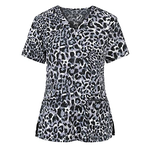 OIOLOYJM Printed Scrub Tops Women Short Sleeve V Neck Plus Size Scrubs for Womens Nursing Uniforms Shirts with Pockets