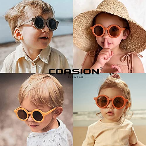 COASION Cute Round Kids Sunglasses UV Protection Flexible Rubber Glasses Shades for Toddler Girls Boys Age 2-102