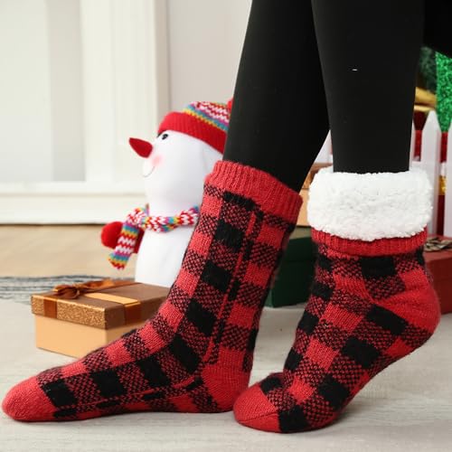 Image of Slipper Socks for Women with Grippers Non Slip, Sherpa Lined Slipper Socks