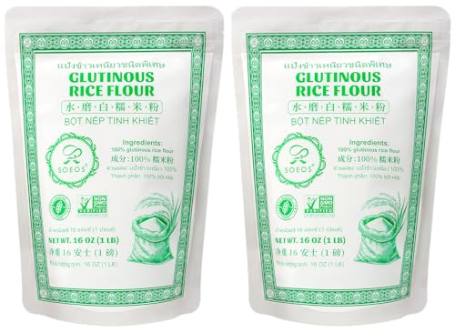 Soeos Glutinous Rice Flour 32 Ounce (Basic), Rice Flour for Baking or Cooking, All Natural White Rice Flour, Vegan, Gluten-Free