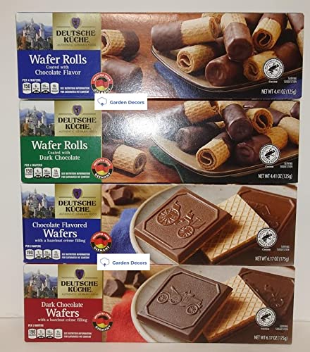 Deutsche Kuche Wafers & Wafer Rolls: Dark Chocolate & Chocolate Flavored (Four Boxes)