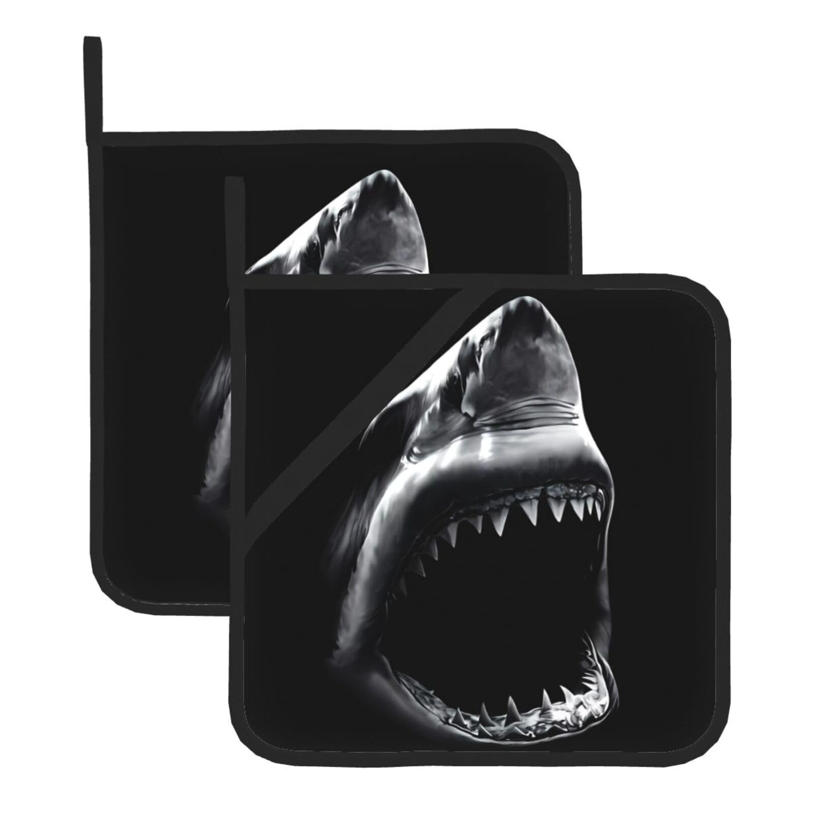 YYHWHJDE Shark Prints Square Hot Pads for Kitchen Counter - Waterproof Pot Holders, Durable Oven Mitt Layers with Hanging Loop, Heat Resistant Trivets (2-Pack)