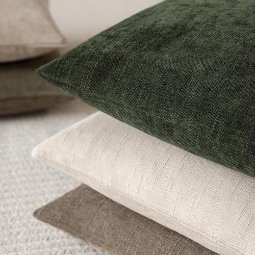 Image of Foindtower Pack of 2 Soft Textured Chenille Throw Decorative Pillow Covers Square Accent Solid Cushion Cover Neutral Farmhouse Pillow Case for Couch Sofa Bedroom Living Room 24x24 Inch,Dark Green