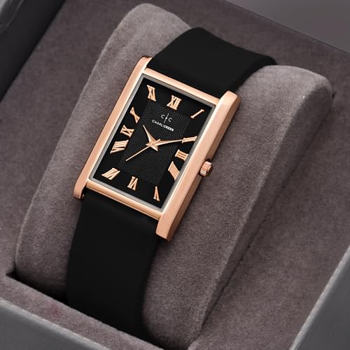 Image of CHARLIEKEEN Slim Analogue Watch, Black Dial, Leather Strap