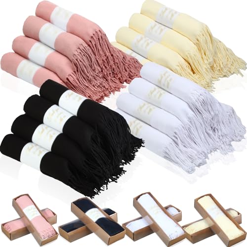 18 Pack Scarf Pashmina Shawls and Wraps for Wedding Bridesmaid Party Favors Gifts Guests Bulk with Thank You Box