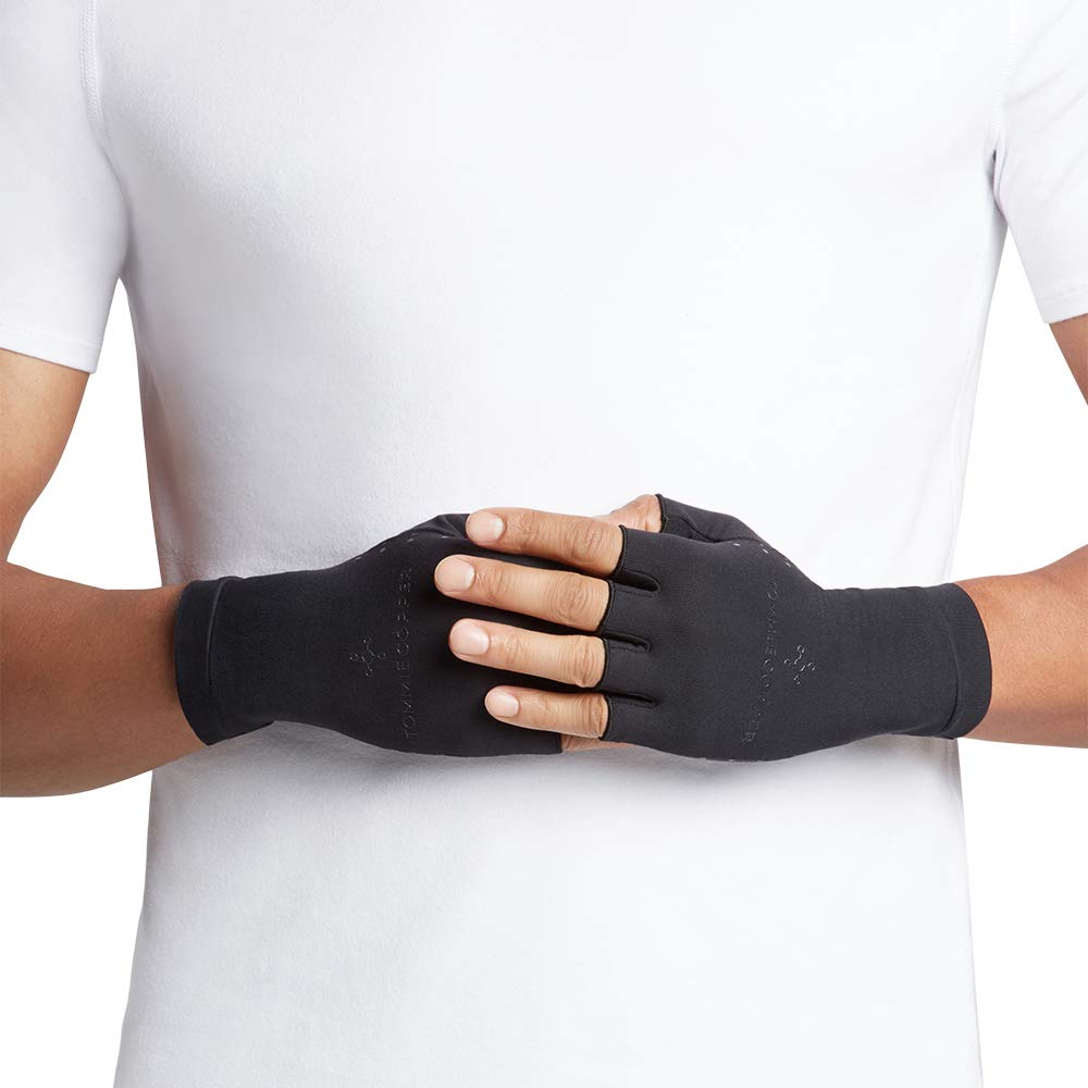 Tommie Copper Men's Core Compression Half Finger Gloves, Black, X-Large