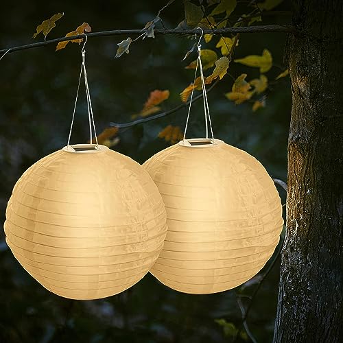 Hanging Solar Chinese Lanterns - Set of 2 Waterproof Nylon Solar Japanese Lantern Lighting for Outdoor Garden Patio Carport Courtyard Backyard Decoration - Warm White Hanging Solar Chinese Lanterns - Set of 2 Waterproof Nylon Solar Japanese Lantern Lighting for Outdoor Garden Patio Carport Courtyard Backyard Decoration - Warm White