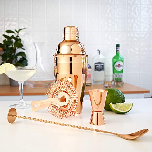 True Barware Set, Cocktail Shaker, Jigger, Muddler Barspoon, And Howthorne Strainer, Prefect Craft Cocktail Mixing Kit, Bar Accessories And Gift, Stainless Steel, 4-Piece Set, Copper #TOP4