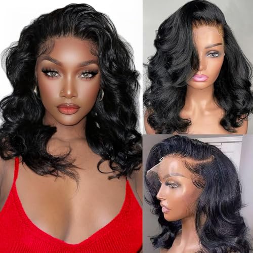 Aolisox 16" Human Hair Bob Wig 13x6 Lace Frontal 200D Black