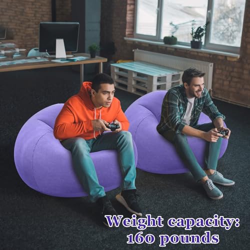 Image of Realspring Inflatable Bean Bag Chairs Outdoor Blow up Camping Chairs Inflatable Lazy Sofa Folding Portable Bean Bag Loungers Couch for Movie Night(Light Purple,2 Pcs)