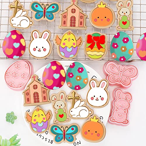 26 Pieces Easter Cookie Cutters Embossing Mini Happy Easter Cookie Stamps Rabbit Eggs Shapes 3D Plastic Cookie Cutters For Kids Fondant Cookie Baking Birthday Party Supplies #TOP3
