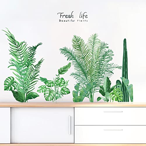 Agkupel Green Tropical Leaves Wall Decal, Nature Palm Tree Leaf Plants Wall Sticker Cactus Diy Art Murals, Fresh Leaves Wall Decor For Bedroom Living Room Classroom Offices Home Decoration #TOP3
