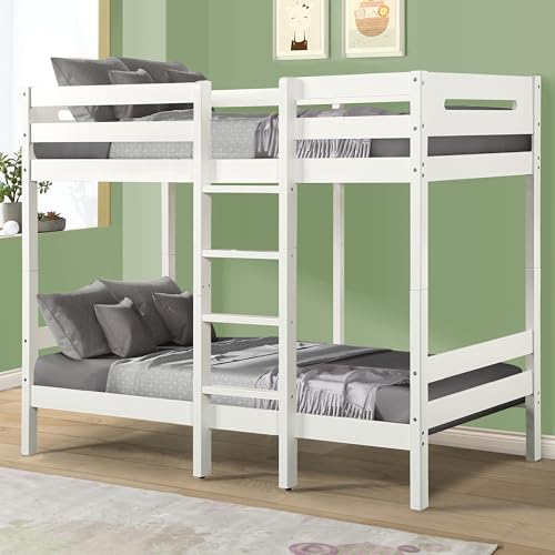 White Twin,Twin Bunk Bed with Ladder