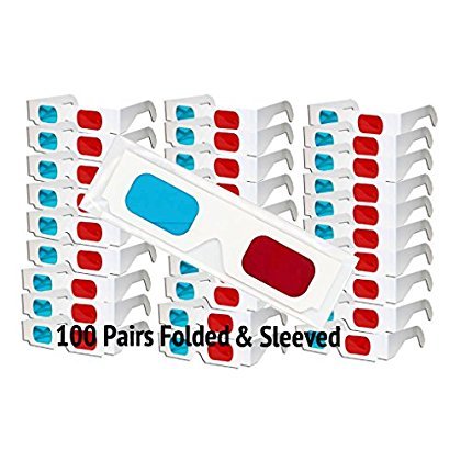 Óculos de papelão Anaglifo 3D Red/Cyan Pro-Ana (TM) – 100 pares dobrados – Moldura branca