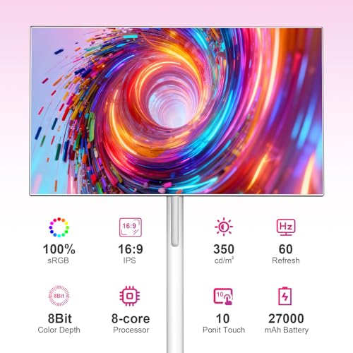 Image of VLH 27 inch Smart Portable TV On Wheels | Cordless Rolling Touchscreen TV | 6GB RAM + 128GB Storage | EDLA-Certified Android 15 OS | Full Swivel Rotation | Voice Remote Control | 4K Camera