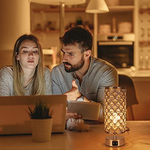 Touch Control Crystal Table Lamp, Set Of 2 Beside Lamp With Dual Usb Charging Ports, 3 Way Dimmable Gold Lamp, Acrylic Desk Lamp With Crystal Lampshape For Bedroom Living Room, 2 Led Bulbs Included #TOP1