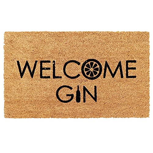 Image of Onlymat inchWelcome Gin Printed Doormat, Anti-Slip Coir with PVC Backing (75x45cm), Black /Brown - Rectangular Rug for Entryway, Outdoor, Home, Door, Floor, Hall & Living Room Use