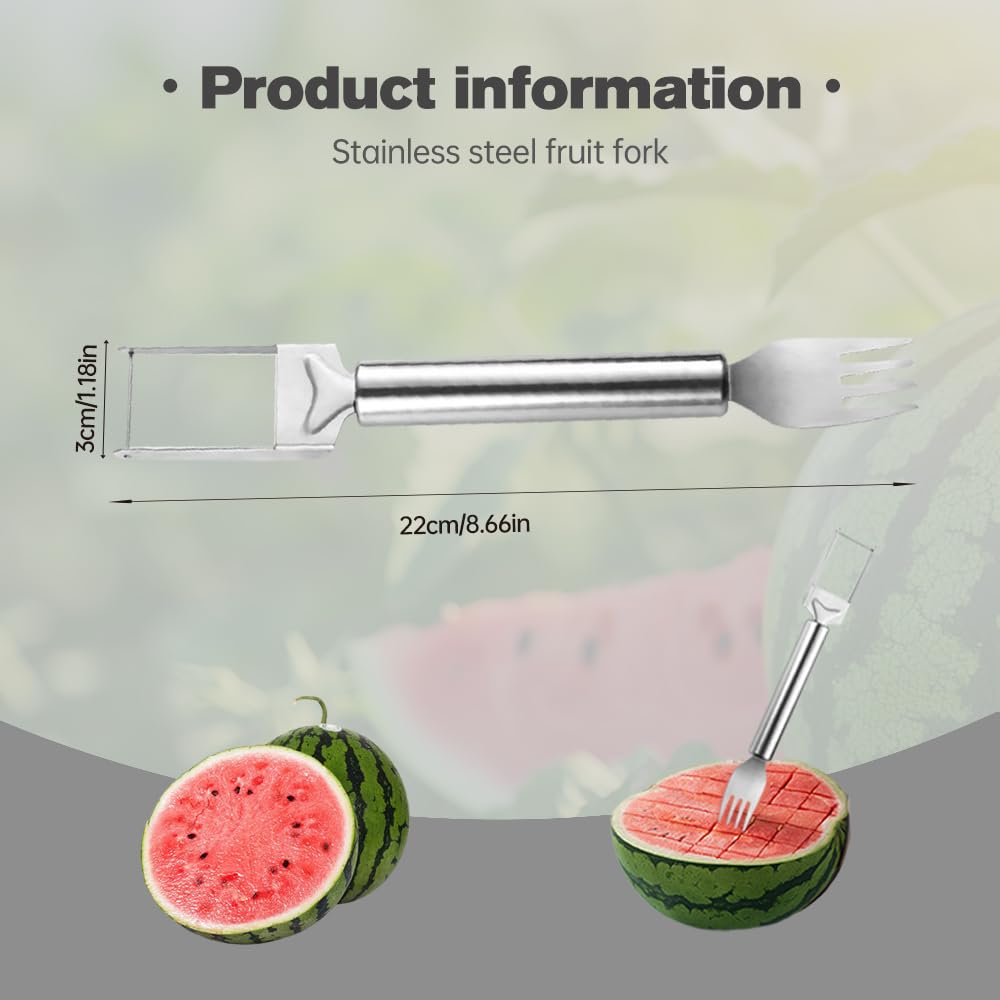 2025 Upgraded 2-in-1 Stainless Steel Fruit Cutter, Watermelon Cutter Slicer Tool for Fruit Fork Home Kitchen, Mental Watermelon Slicer Tool for Summer Camping Outdoor Travel Hiking (2 PCS)