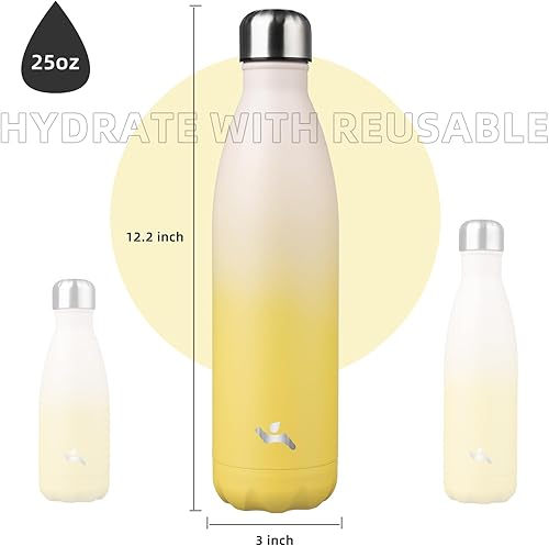 Miniatura 3 de Botellas de agua aisladas, 25 onzas, doble pared de acero inoxidable, termo de metal Vacumm para viajes deportivos, limón