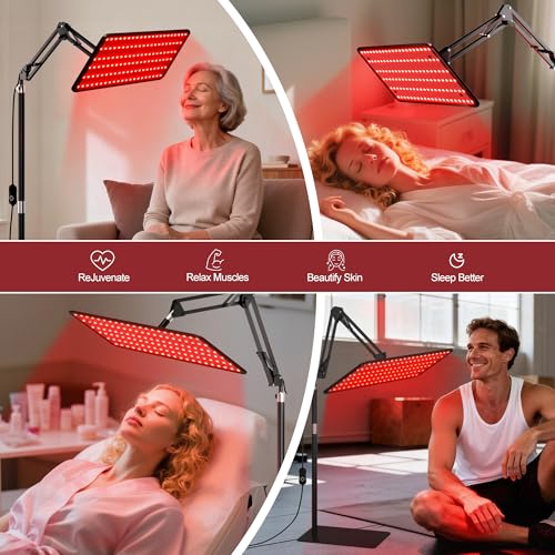 Image of Morfone Red Light Therapy for Body Face Tri-Wavelength 660nm, 850nm, 940nm | LED Infrared Light Therapy Lamp Panel with Adjustable Stand Protective Glasses, Home Use, Gift for Women Girl, Black M