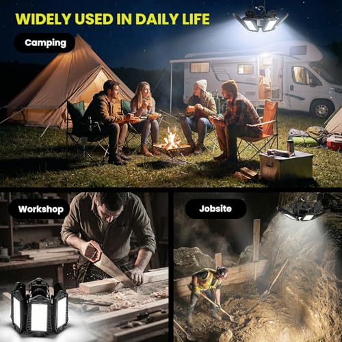 Image of LED Work Light Compatible with Ryobi 18V Battery - 68W 6800LM Garage Flood Light 6+1 Deformable Panels Pendant Ceiling Light, Emergency Camping Light for Shed, Workshop, Job Site