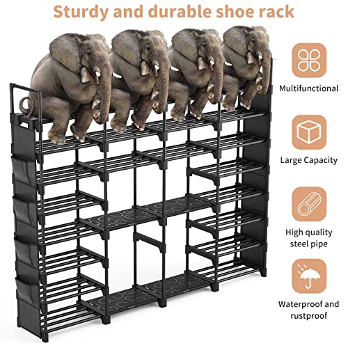 Vtrin Large Shoe Rack Organizer Tall Metal Shoe Rack For Entryway Holds 62-66 Pairs 8 Tiers Space Saving Shoe Shelf Shoes Storage With Side Hanging Pockets For Living Room Entryway Garage Black #TOP4