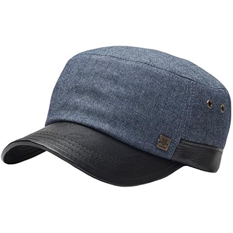 RaOn A69 Hazy Denim Style Faux Leather Design Jeans Feel Army Cap Cadet Military Hat (Plus Size (XL~XXL), Blue) Cover