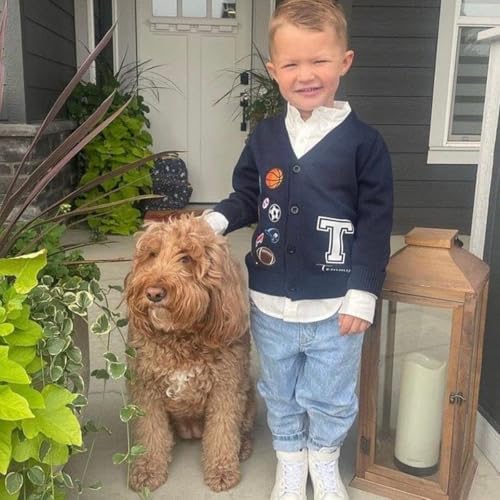Personalized Letter Toddler Button Down Cardigan Custom Embroidered Patch Sweater Christmas Birthday Gifts for Boys Girls Kids3