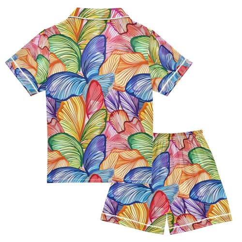 senya Rainbow Butterflies Satin Summer Pajama Sets Silk Short Sleeve Button Down Sleepwear2