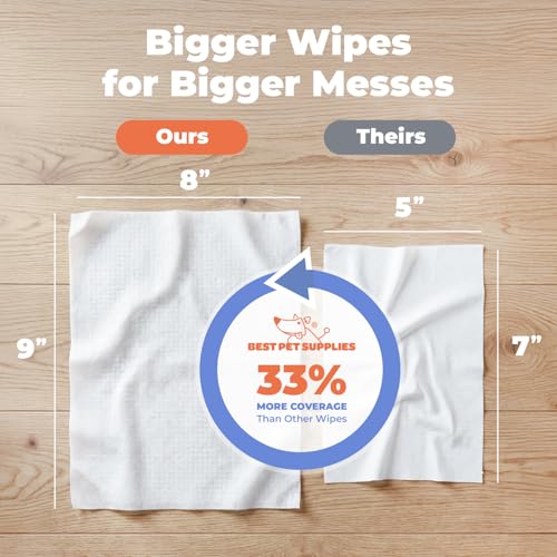 Best Pet Supplies 8" x 9" Large Dog Wipes - Cleaning and Deodorizing for Paws and Coat - Gentle Formula with Lavender Vitamin E for Puppies and Cats - 100 Count