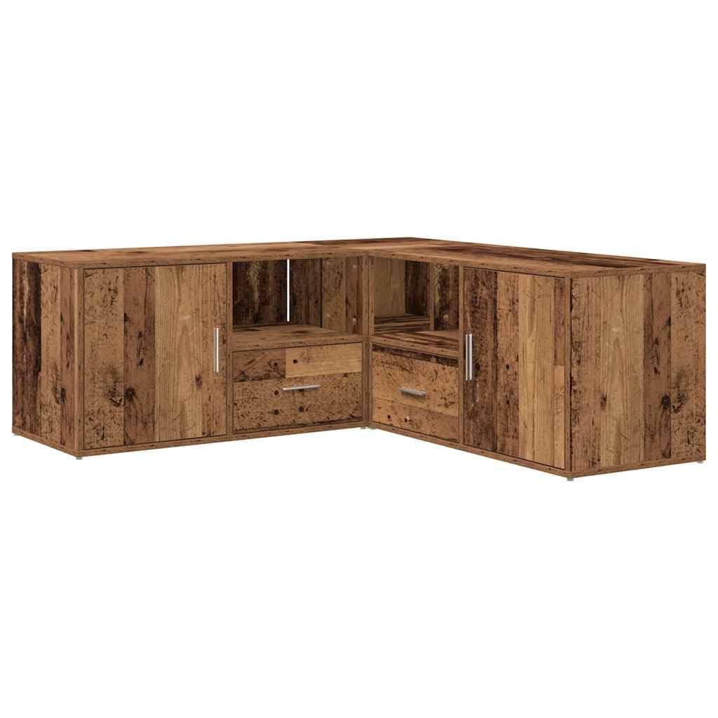 Scaffale angolare effetto legno anticato, 200 x 40 x 45 cm, in legno | montaggio a forma di L, con cassetti, piano superiore stabile, resistente all'umidità, facile da pulire