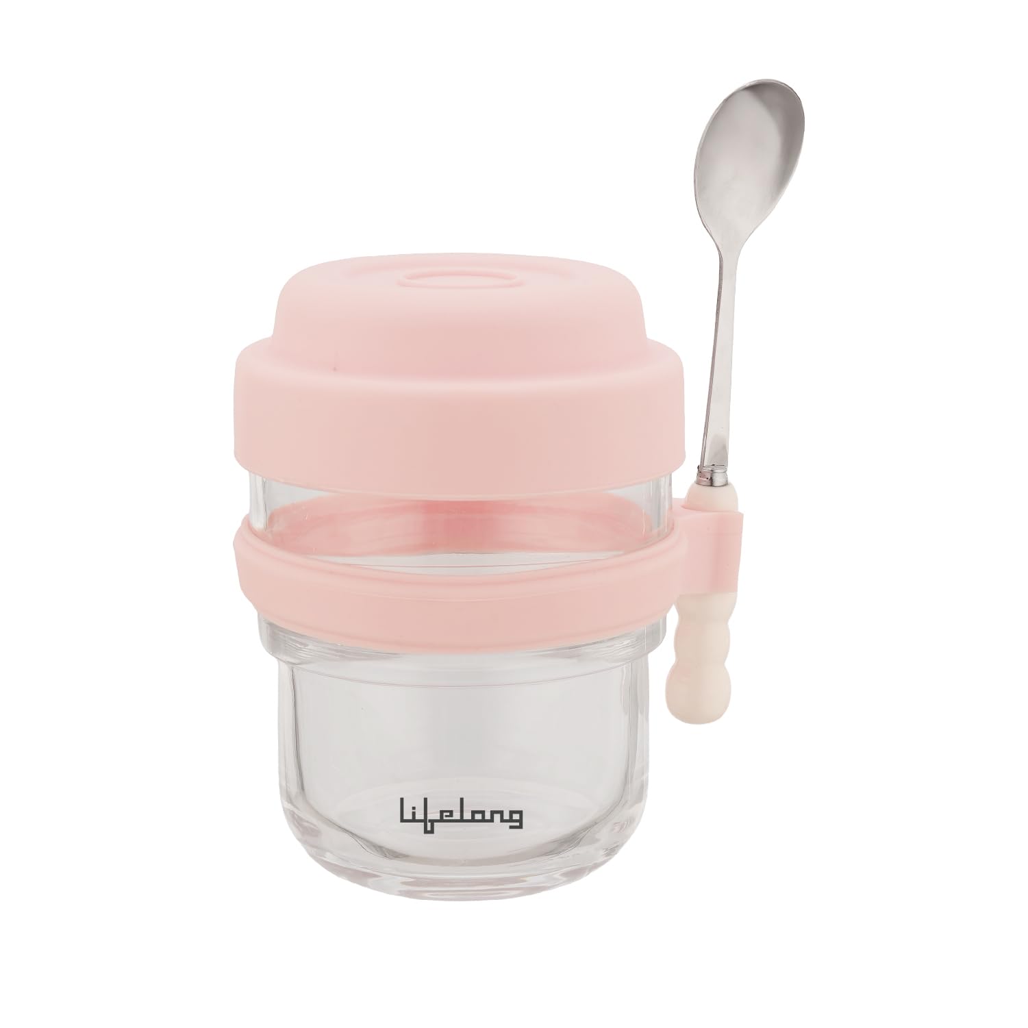 Lifelong 430 ml oatmeal jar with airtight lid and built-in spoon – perfect for overnight oats, snacks, and on-the-go healthy meals.