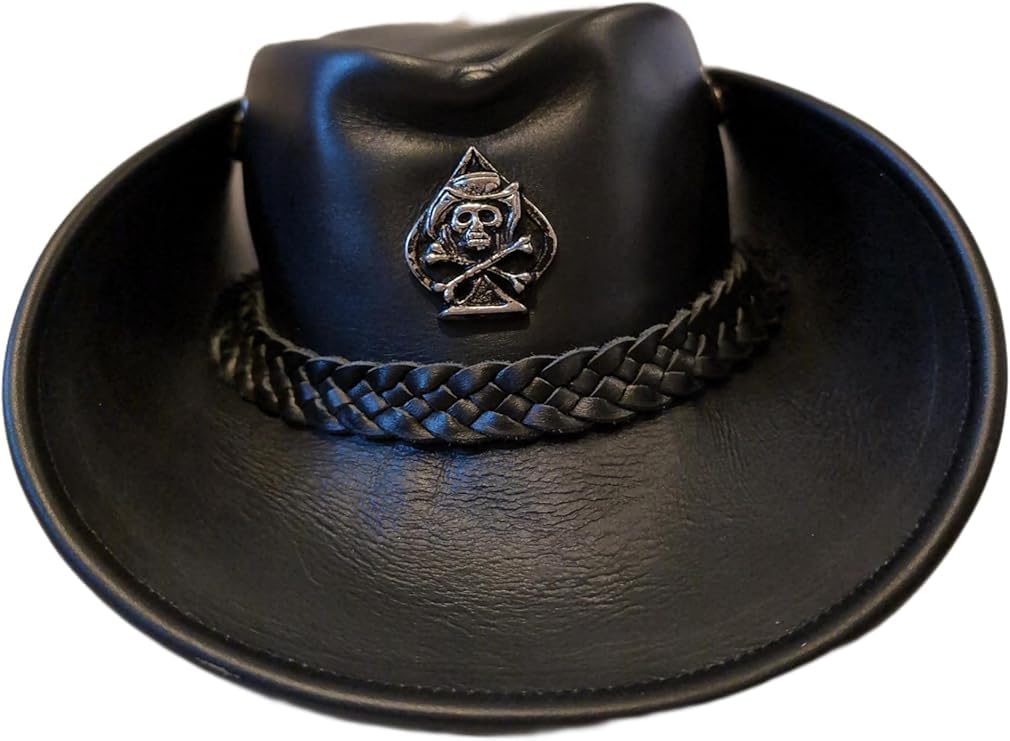 H15 Cowboyhut Skull - Lemmy Style Lederhut aus hochwertigem Rinderleder