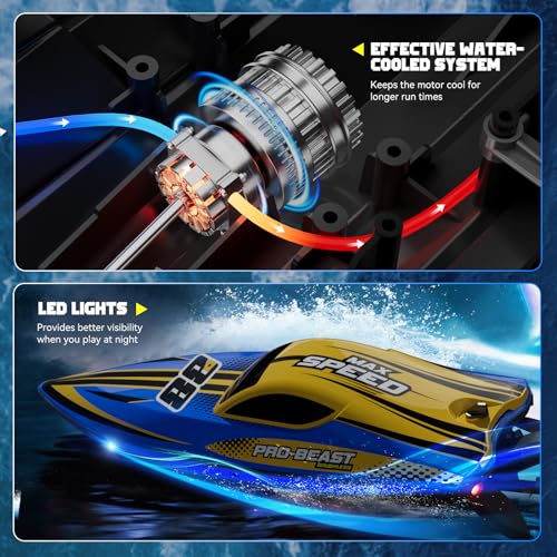 TOPCHOIC Brushless RC Boats 30+MPH, Remote Control Boat for Adults and Kids, Fast Racing Boat with Self-Righting, LED Lights, Waterproof, RTR, Large Size Sailboat for Lake, River and Pools