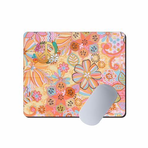 Image of My Print Shop Floral Mouse Pad 9 x 7.5 Inch - Colorful Boho Peace Design Mousepad with Non-Slip Rubber Base for Office & Home Desk