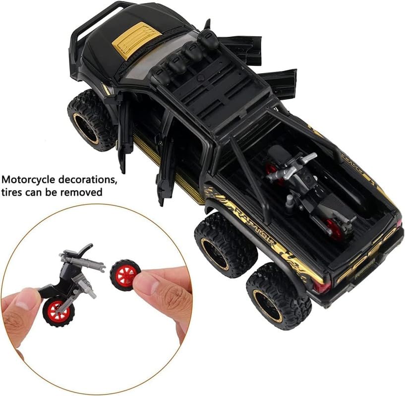 Image of Play Boy 1:28 Ford Raptor F150 Model Diecast Metal Alloy Pullback Toy Vehicle with Openable Doors Light and Music Car for Kids (Multicolor)
