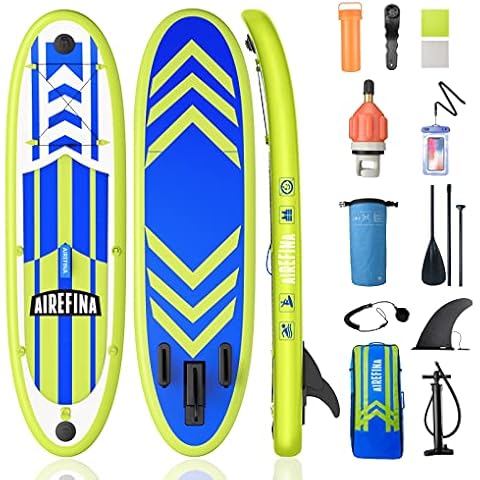 Airefina SUP Paddle Board with Camera Mount(335*81*16cm), Inflatable Stand Up Paddleboard with D-Rings, Backpack, Air Valve Adaptor, Fin, Extra Stable All Round Board for Youth & Adult,159Kg Capacity Cover