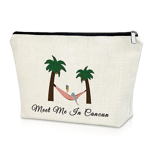 Sazuwu Cancun Makeup Bag Souvenirs Travel Gifts for Mexico Vacation Bachelorette Party Decorations Cosmetic Bag Beach Christmas Birthday Present