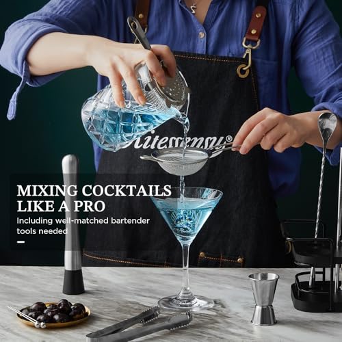 KITESSENSU Cocktail Shaker Set Bartender Kit with Stand | Complete 24-Piece Bar Set Cocktail Kit with All Bar Accessories: Martini Shaker, Jigger, Muddler | Drink Mixer Set for Home Bar Cocktails