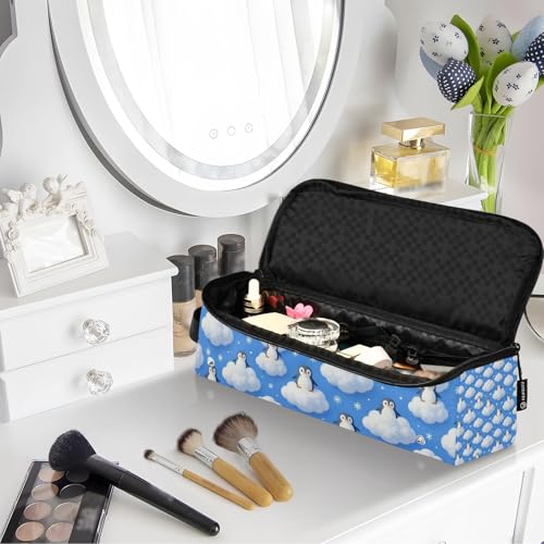 Bolsa de viaje para herramientas de cabello con tapete resistente al calor Bolsa grande para planchas de pelo para planchas planas y rizadores Bolsa azul con diseño de pingüino y nube miniatura 7