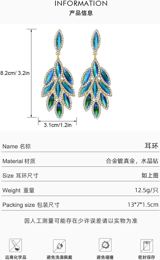 Austrian Crystal Dangle Oversized Earrings for Women 14K Glod Plated Jewelry - Image 3