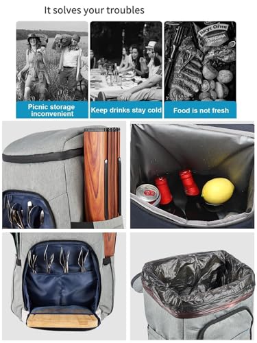Image of Picnic Backpack Bundle 15-in-1 Set Camping Gear with Fold Table & Waterproof Blanket & Stainless Steel Utensils for 4-Person Family Hiking Essentials