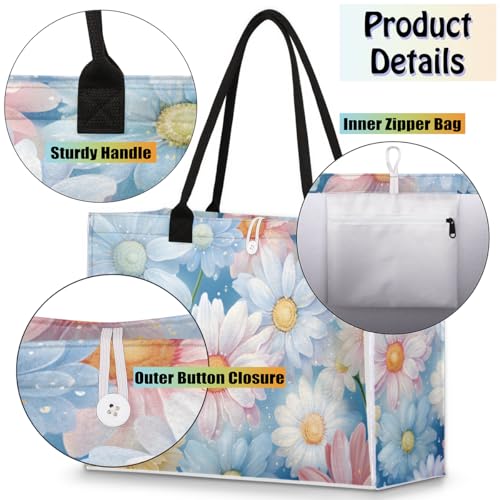 Colorful Floral Flowers Tote Bag for Women Large Beach Bag Reusable Tote Bags for Work Travel Beach Shopping4
