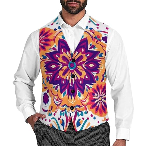 Vintage Boho Mandala Mens Slim Fit Suit Vest Dress Waistcoat Casual Business Vest