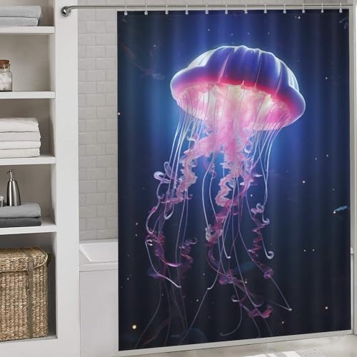 Rideau douche tissu polyester anti-moisissure Jellypoisson lavable pour cabine de douche - 2