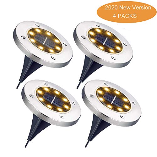 Preisvergleich Produktbild Solarleuchten Garten, BASEIN IP65 Wasserdichtigkeit Solar Bodenleuchte, 8 LEDs Warmweiß Solarlampe, Edelstahl Solar Gartenleuchten für draußen Rasen-Weise, Yard, Fahrstraßen, Hof, Gehweg (4 Stück)