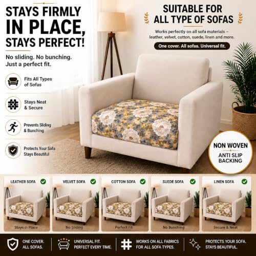 Image of Homerz Premium Printed Quilted Velvet Sofa Slip Cover Protector with Tassels, Sofa Mat, Exact Size, Antislip Cover (Antique Garden, 1 Seater, Half)