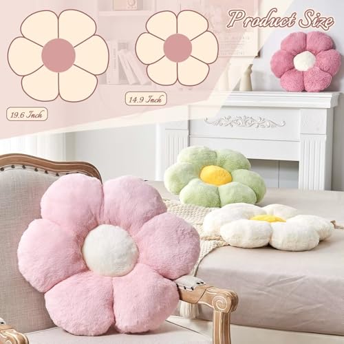 Image of Kcvvcr Flower Pillow Cute Decorative Throw Pillow with Faux Rabbit Fur Soft Daisy Plush Floor Cushion Aesthetic Flower Shaped Pillow Home Decor for Bed Sofa Couch (Royal Blue, 19.6 Inch)