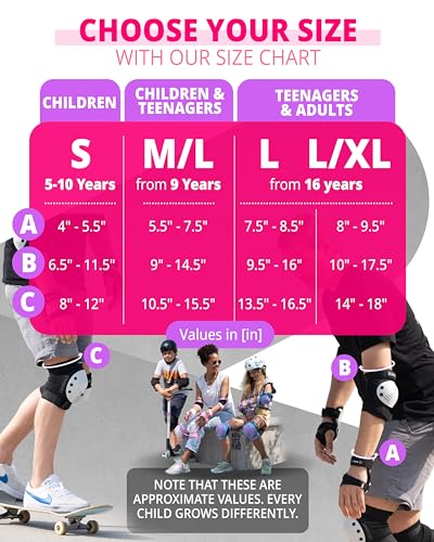 Image of SKATEWIZ Knee and Elbow Pads Adult - Skating Protective Gear Adult, - Smash - Size L Pink Purple - Skateboard Pads, Roller Skates, Inline Skate - Ice Skates Women